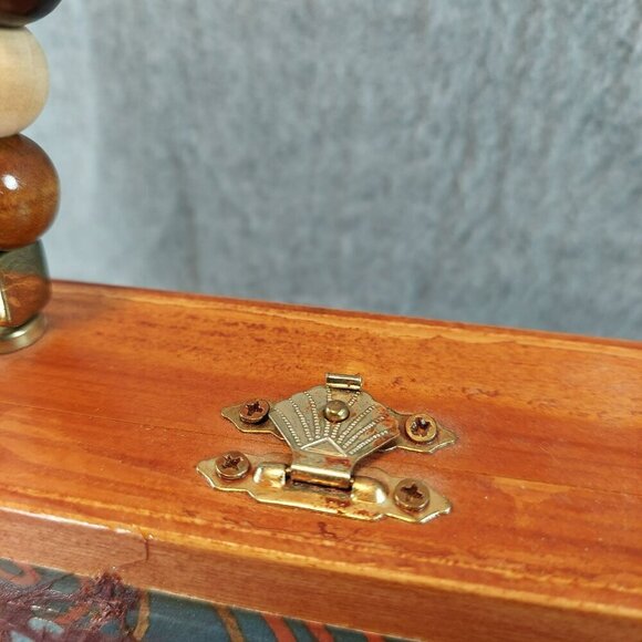 Handmade Wooden Purse With Nature-Inspired Wolf & Landscape Artwork Beaded Handl - Picture 10 of 16